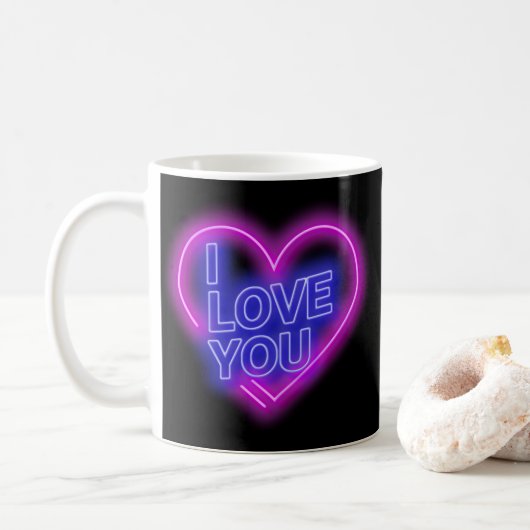 Glanzende Neon Pink Blue Valentijnse Heart Koffiemok (Met donut)