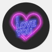 Glanzende Neon Pink Blue Valentijnse Heart Ronde Sticker (Voorkant)