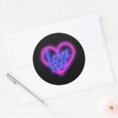 Glanzende Neon Pink Blue Valentijnse Heart Ronde Sticker (Envelop)