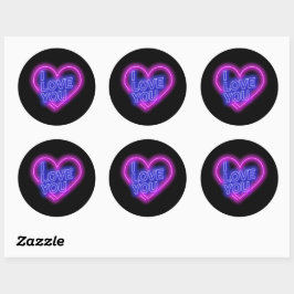 Glanzende Neon Pink Blue Valentijnse Heart Ronde Sticker