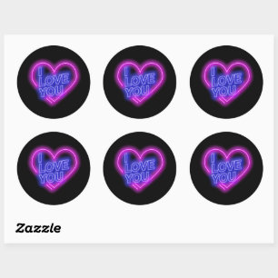 Glanzende Neon Pink Blue Valentijnse Heart Ronde Sticker