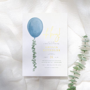 Glanzende Oh Boy Eucalyptus Ballon Baby Shower Folie Uitnodiging