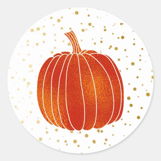 Glanzende Oranje herfst pompoen gouden witte Stipp Ronde Sticker (Voorkant)