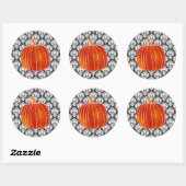 Glanzende Oranje herfst pompoen wit grijs damast Ronde Sticker (Vel)
