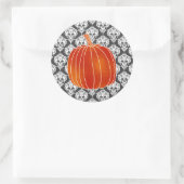 Glanzende Oranje herfst pompoen wit grijs damast Ronde Sticker (Tas)