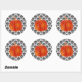 Glanzende Oranje herfst pompoen wit zwart damast Ronde Sticker (Vel)
