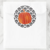 Glanzende Oranje herfst pompoen wit zwart damast Ronde Sticker (Tas)