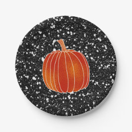 Glanzende Oranje Herfst Pompoen Zwart Glitter Fees Papieren Bordje
