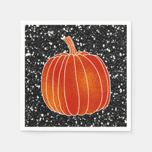 Glanzende Oranje Herfst Pompoen Zwart Glitter Fees Servet