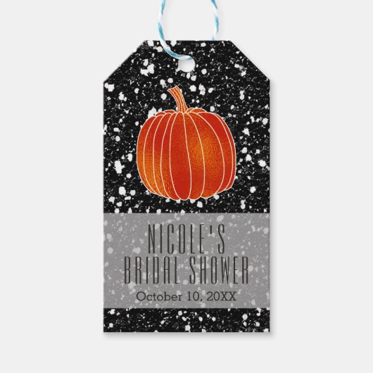 Glanzende Oranje Herfst Pompoen Zwarte Glitters Pr Cadeaulabel (Voorkant)