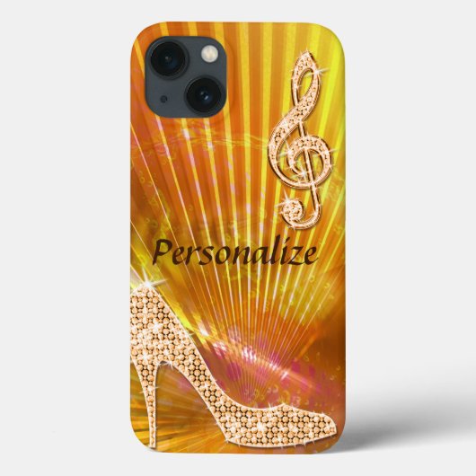 Glanzende Oranje Muzieknoot & Stiletto Hak Case-Mate iPhone Case (Achterkant)