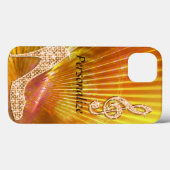 Glanzende Oranje Muzieknoot & Stiletto Hak Case-Mate iPhone Case (Achterkant (horizontaal))