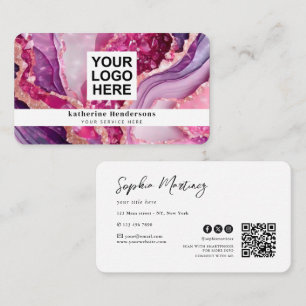 Glanzende paarse agaat & QR Code Logo Visitekaartje