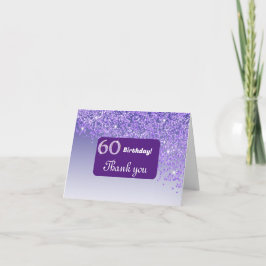 Glanzende Paarse glitter, 60e verjaardag Dank u Bedankkaart