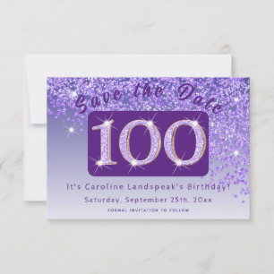 Glanzende Paarse glitter voor 100e verjaardag Save The Date