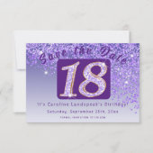 Glanzende Paarse glitter voor 18e verjaardag Save The Date (Voorkant)