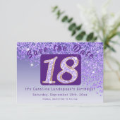 Glanzende Paarse glitter voor 18e verjaardag Save The Date (Staand voorkant)