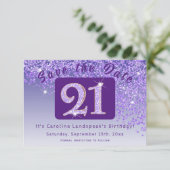 Glanzende Paarse glitter voor 21e verjaardag Save The Date (Staand voorkant)