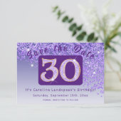 Glanzende Paarse glitter voor 30e verjaardag Save The Date (Staand voorkant)