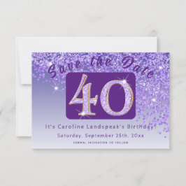 Glanzende Paarse glitter voor 40e verjaardag Save The Date
