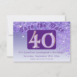 Glanzende Paarse glitter voor 40e verjaardag Save The Date