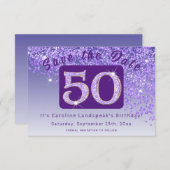 Glanzende Paarse glitter voor 50e verjaardag Save The Date (Voorkant / Achterkant)
