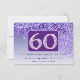 Glanzende Paarse glitter voor 60e verjaardag Save The Date