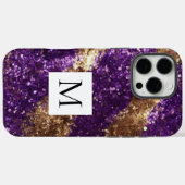 Glanzende Paarse Gouden Glitter Monogram Case-Mate iPhone Case (Achterkant (horizontaal))