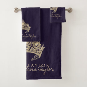 Glanzende paarse gouden persoonlijke badhanddoek bad handdoek