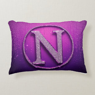 Glanzende Paarse N Monogram Diamant Glitter Cirkel Accent Kussen