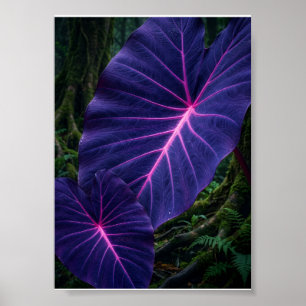 Glanzende Paarse Tropische Bladeren Botanisch Donk Poster