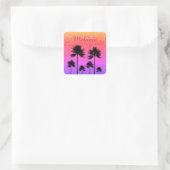 Glanzende Palmboomgradiënt Zonsondergang Persoonli Vierkante Sticker (Tas)