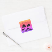 Glanzende Palmboomgradiënt Zonsondergang Persoonli Vierkante Sticker (Envelop)
