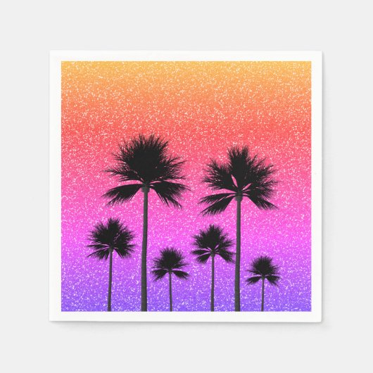 Glanzende Palmboomgradiënt Zonsondergang Servet (Voorkant)