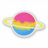 Glanzende panseksuele planeet met ringen sticker (Voorkant)