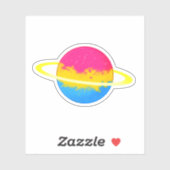 Glanzende panseksuele planeet met ringen sticker (Vel)