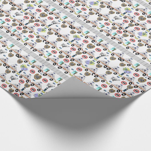 Glanzende papieren politieauto's cadeaupapier (Hoek)