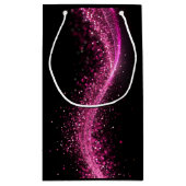 Glanzende papieren zak in roze pailletten is zwart klein cadeauzakje (Achterkant)