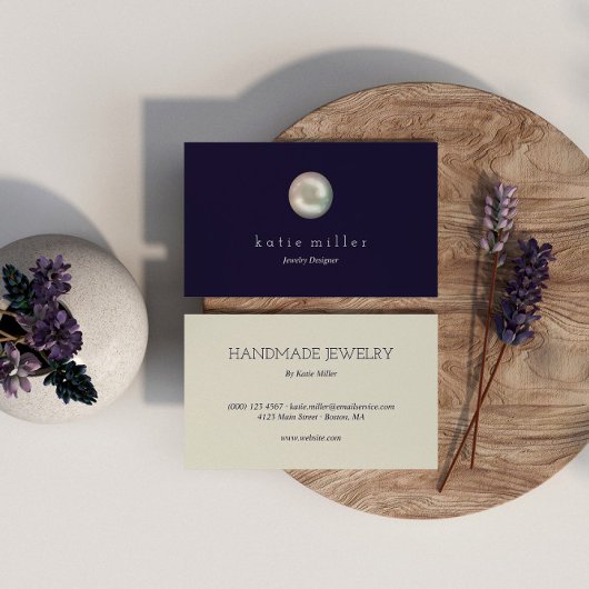 Glanzende Parel Marine Blauwe Sieraden Ontwerper Visitekaartje