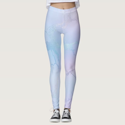  glanzende pastel lavendel blauw roze leggings (Voorkant)