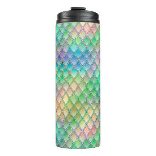 Glanzende Pastel Regenboog & Glitter Draak Schubbe Thermosbeker