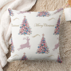 Glanzende Pastelkleurige Kerstbomen en Rendieren  Kussen