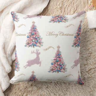 Glanzende Pastelkleurige Kerstbomen en Rendieren Kussen