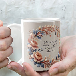 Glanzende perzik en blauwe aanpasbare Bijbelvers Koffiemok