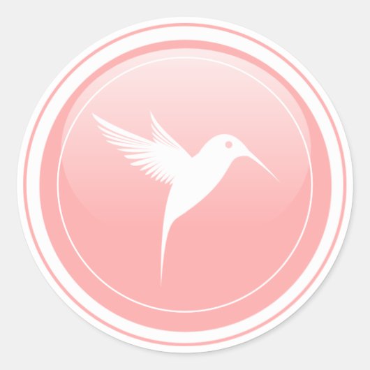 Glanzende perzikkleur - Witte zoemende vogel Ronde Sticker (Voorkant)