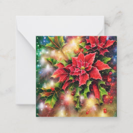 Glanzende poinsettia en hulst budget Kerstmis Notitiekaartje