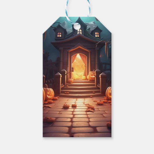 Glanzende Pompoen Halloween Cadeaulabel (Voorkant)