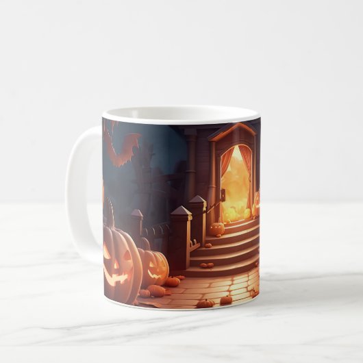 Glanzende Pompoen Halloween Koffiemok (Voorkant links)