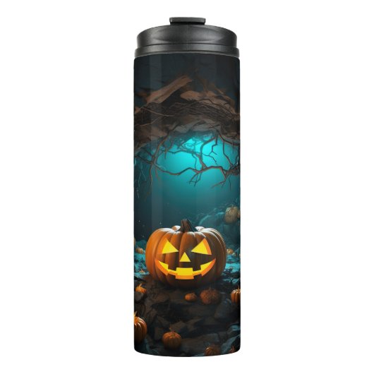 Glanzende Pompoen Halloween Thermosbeker (Voorkant)