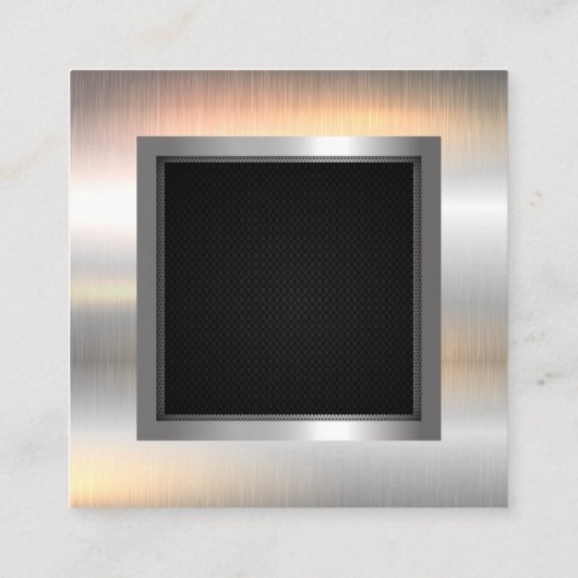 Glanzende rand van metallic zilver | zwarte gaas vierkante visitekaartje (Achterkant)